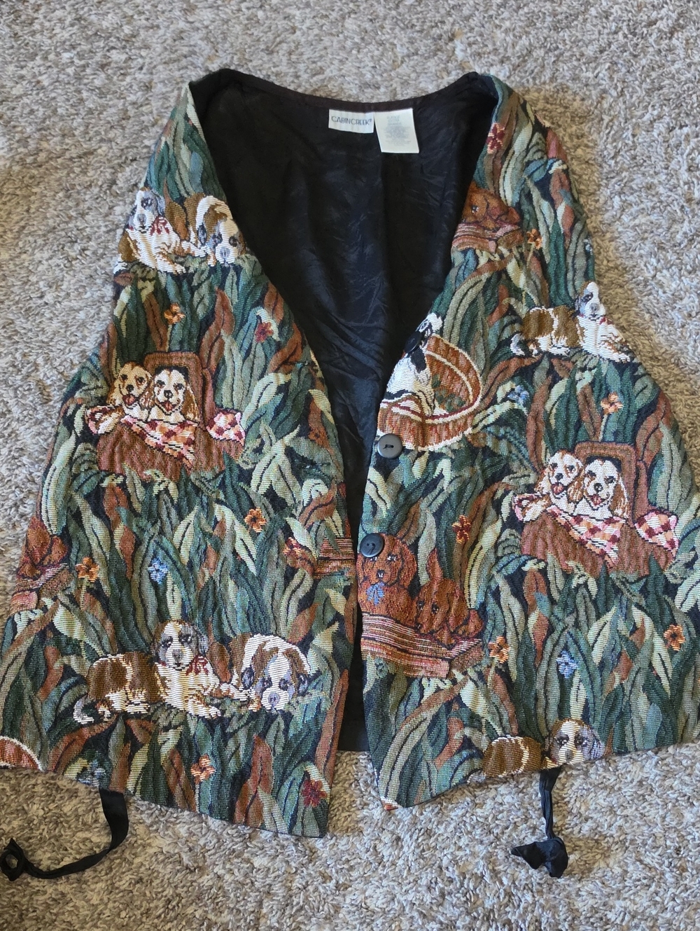 STUNNING VINTAGE Cabin Creek DOG tapestry Button Front Vest